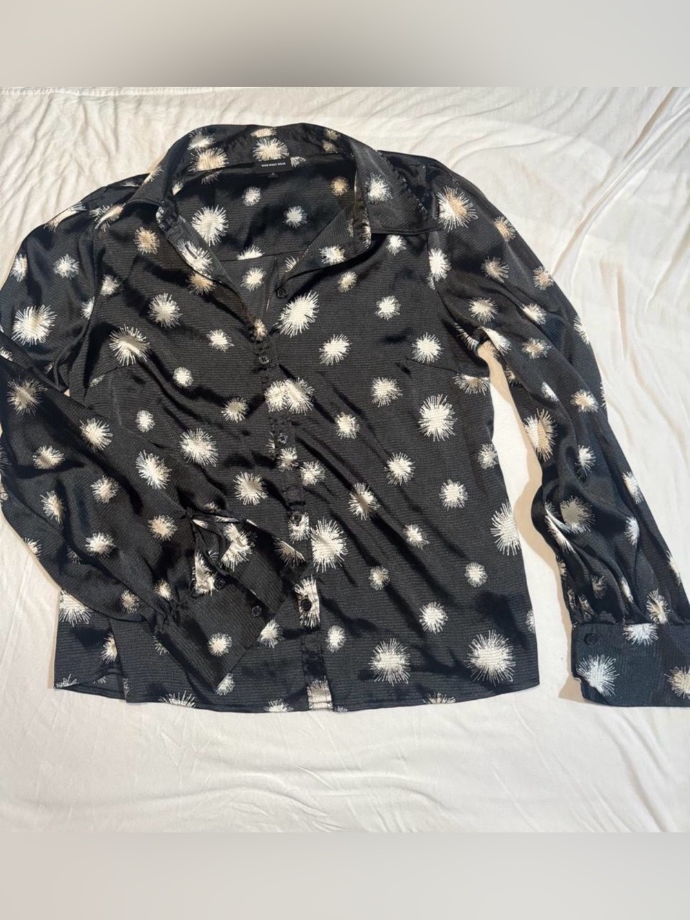 Who What Wear Black Button-Down Top with White Burst Print